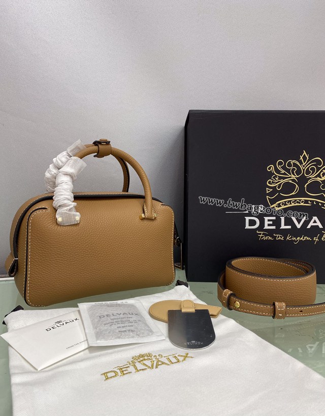 Delvaux經典款Cool Box荔枝紋手提女包 德爾沃專櫃22cm焦糖色肩背女包 bxs1022